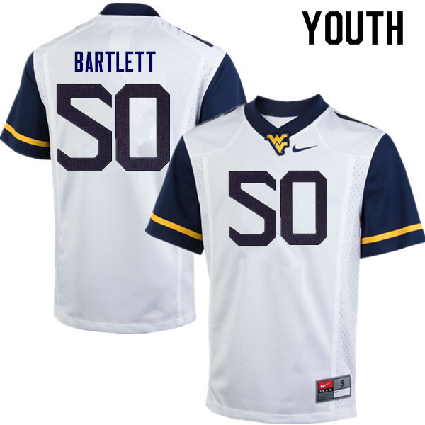 Youth #50 Jared Bartlett West Virginia Mountaineers College Football Jerseys Sale-White - Click Image to Close